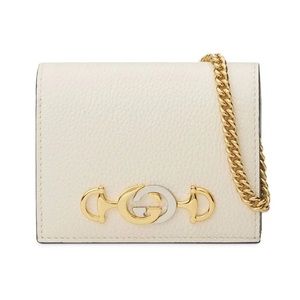 Gucci Zumi Horse-bit Card Case on a Chain in Mystic White